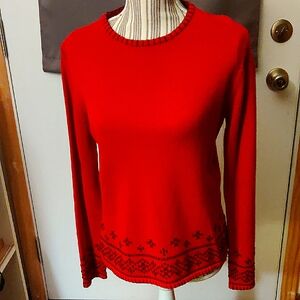 Leslie Fay Medium Red Sweater with Black Pattern